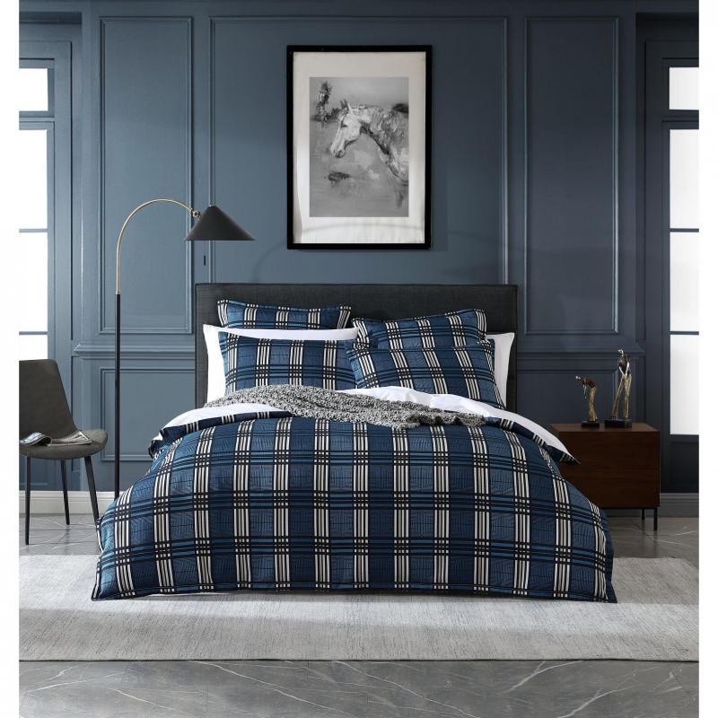 Private Collection Tobin Ink Yarn Dyed Jacquard Quilt Cover Set | Queen Bed | Ink